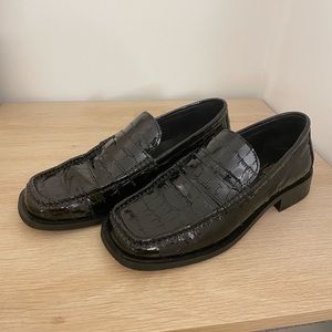 G.H. Bass Alice Square Toe Loafers Black Croc Embossed Leather